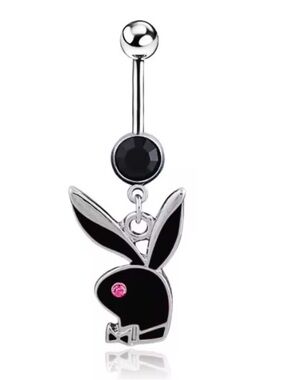 PLAYBOY Black and Pink Bunny Dangle Belly Ring
